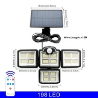 192/198 COB lampy solarne LED Outdoor 4 Head Moti