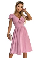 Rozkloszowana różowa sukienka połyskująca podkreślająca talię XL