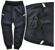 FDM Spodnie dresowe ocieplane czarne grube ciepłe joggery odblaski r 134