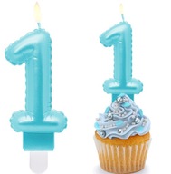 Świeczka urodzinowa cyfra 1 roczek BŁĘKITNA PERŁOWA cyferka NIEBIESKA tort