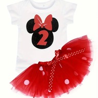 Sukienka komplet Myszka Minnie strój na drugie urodziny z cyfrą 2 czerwony