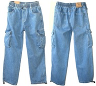 Spodnie jeansowe CARGO Szerokie z kieszeniami na gumce, jeans r.122/128cm