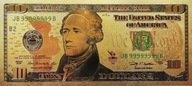 10 Dolarów Nowy Kolekcjonerski Pozłacany Banknot