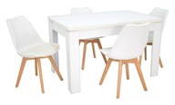 NOWOCZESNY komplet kuchenny stół 120/160 i 4 białe krzesła SKANDYNAWSKIE