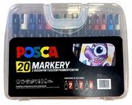 Zestaw markerów POSCA 20 sztuk w plastikowym etui, plastikowa teczka