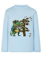 Koszulka chłopięca z długim rękawem i dinozaurem błękitna, r. 122/128