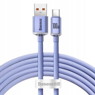 BASEUS CRYSTAL SHINE MATERIAŁOWY SZYBKI KABEL USB - USB C 6A 100W 2M FIOLET
