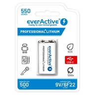 Batéria everActive 6F22/9V Li-ion 550 mAh s USB TYP C