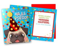 Detská narodeninová pohľadnica Mops Všetko najlepšie farebné