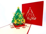 Świąteczna Choinka z Prezentami Kartka 3D Mikołaj Święta Bożego Narodzenia