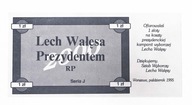 Lech Wałęsa Prezydentem RP, cegiełka 1 złoty 1995, seria J, Warszawa