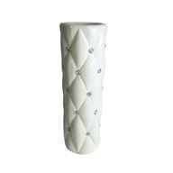 Keramická váza v štýle glamour s kryštálikmi biela úzka 30cm