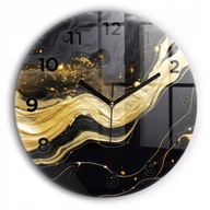 Moderné sklenené foto nástenné hodiny Zlatý mramor čierne ručičky fi60 cm