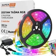 Taśma LED RGB 5050 5m IP65 zasilacz + pilot ZESTAW