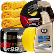 Vosk s carnaubou Soft99 Dark & Black Wax 300 g + 3× MIKROVLÁKNO na autovlákno 30x30 cm 220 g