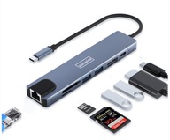 ADAPTER HUB 8w1 USB-C DisplayPort 8K 4K Ethernet RJ45 Macbook Pro Air M2 M3