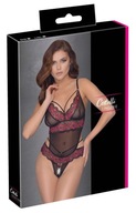 Body Cottelli Collection Lace String Crotchless Bodysuit - Black/Red roz.