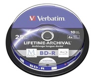 Płyty Blu-ray BD-R Verbatim M-DISC 25 GB X4 INKJET PRINTABLE cake 10 szt.