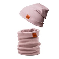 KOMPLET czapka i golf bawełna DAMSKI ciepły jesienno zimowy szalik PUDROWY