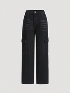 SHEIN czarne spodnie jeansowe cargo 10L