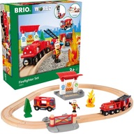 BRIO 33815 STRAŻ POŻARNA REMIZA WÓZ STRAŻACKI + AKC DREWNIANA KOLEJKA WORLD