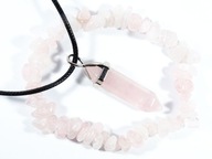 Quartz ružový krištáľ prívesok náhrdelník náramok komplet + zadarmo