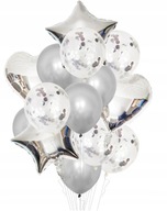 Lufi csokor ezüst króm konfetti 30cm 14db