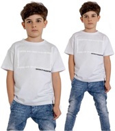 T-SHIRT BIAŁY Z NAPISAMI ALL FOR KIDS 104/110