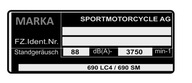 KTM 690 SMC SM Duke 990 SMT tabliczka znamionowa