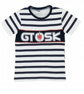 028 Bluzka T-shirt paski rozmiar 122/128