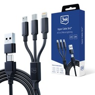 Czarny Kabel USB-A/C do USB-C/Micro/Lightning 1.5m - 3mk Hyper Cable 3in1