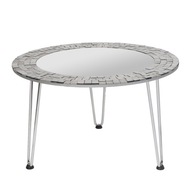 Konferenčný stolík strieborný okrúhly so zrkadlom glamour chrómovaný do obývačky 50 cm