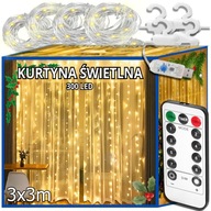 KURTYNA ŚWIETLNA 300 LED CIEPŁE 3x3 USB ŚWIĄTECZNE CHOINKOWE GIRLANDA PILOT