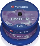Płyta DVD+R Verbatim 4.7 GB x16, Cake Box 50 sztuk