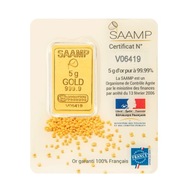 Sztabka czystego złota 5 g SAAMP Au. 999