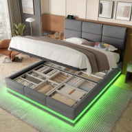 Kárpitozott ágy 140x200 velúr állítható LED USB szürke