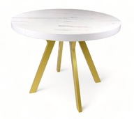 Stôl Zlatý kov + MRAMOR BIELY okrúhly Ø100 rozkladací do 200 cm