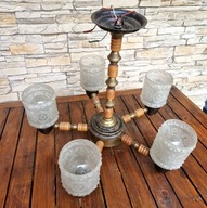 Żyrandol drewniany stary 5-ramienny lampa zabytek
