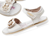 Perleťové sandále zlaté profilovaná kožená stielka kvietky 34