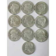 Lot: 10 x 5 złotych Głowa kobiety 1932-1934, stan 3