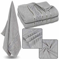 Sivý bavlnený uterák s ozdobnou výšivkou, sivá výšivka 70x135 cm x2