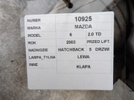 Mazda 6 light rear left trunk door 2,0td