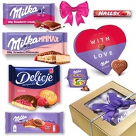 Prezent na urodziny zestaw box paczka słodyczy Milka czekoladki + pudełko