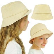 Beżowy kapelusz dziecięcy Bucket hat gładka czapka z daszkiem lato 54-56