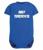 Body z napisem Mały terrorysta niebieski i kolory.