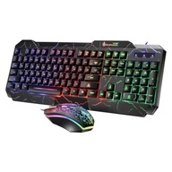 Popraskaná káblová herná klávesnica a myš kombinácia RGB