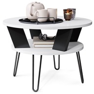 NOOX Biały/Czarny | okrągły stolik kawowy ława lamele mała półka RETRO LOFT
