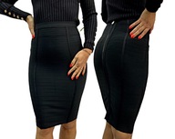 MD čierna elegantná bandážová sukňa midi prúžok zadný zips S | 36