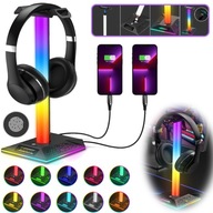 UCHWYT NA SŁUCHAWKI RGB DO GIER Z DWOMA PORTAMI USB, 3,5 MM AUX