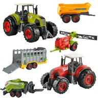 Zestaw Farmera 2 Traktory Ciągnik 4 maszyny przyczepy rolnicze Farma Autka